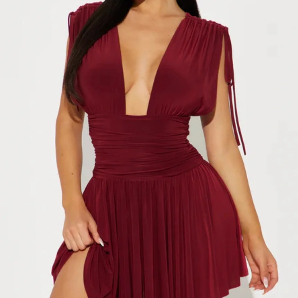 Fashion Nova Kaila Ruched Micro Mini Dress in Wine - Picture 3 of 11